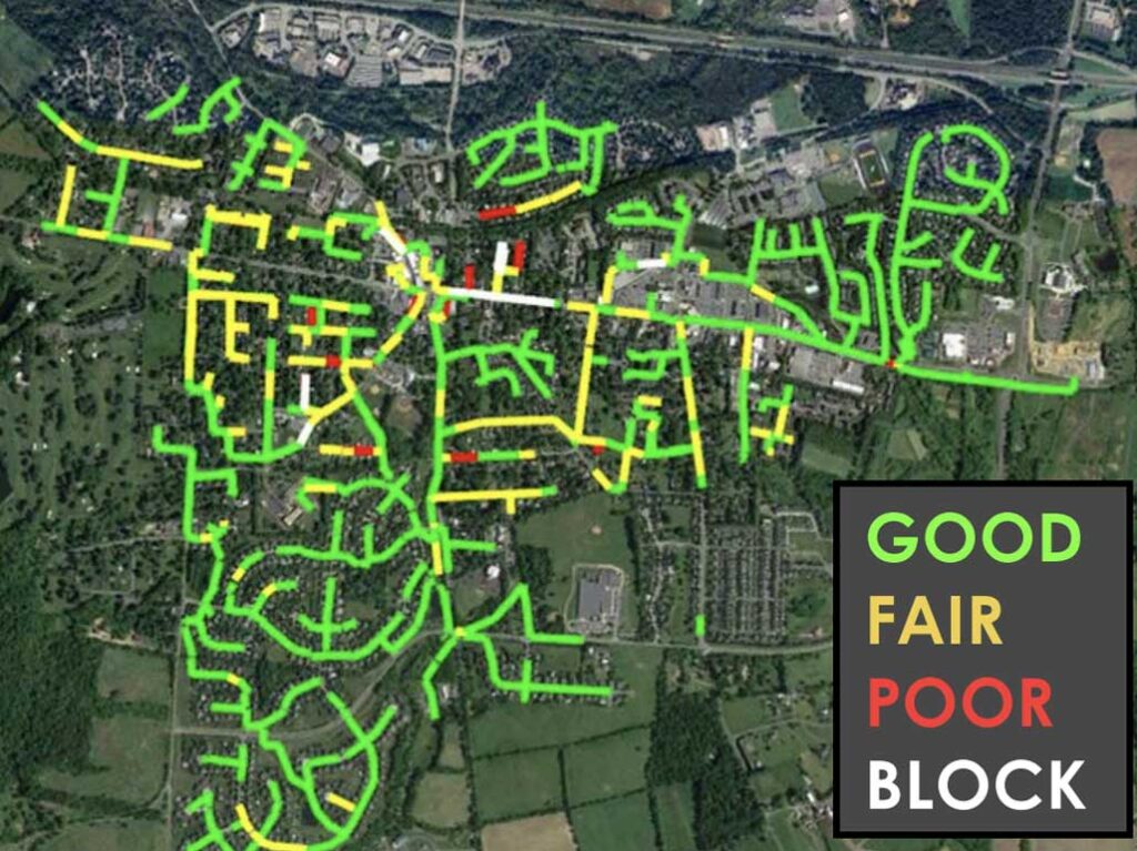 Diagram of Purcellville pipes that are good, fair, poor, or blocked.