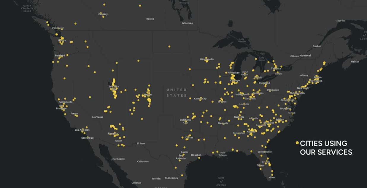Map of US InfoSense SL-RAT locations highlighted in yellow