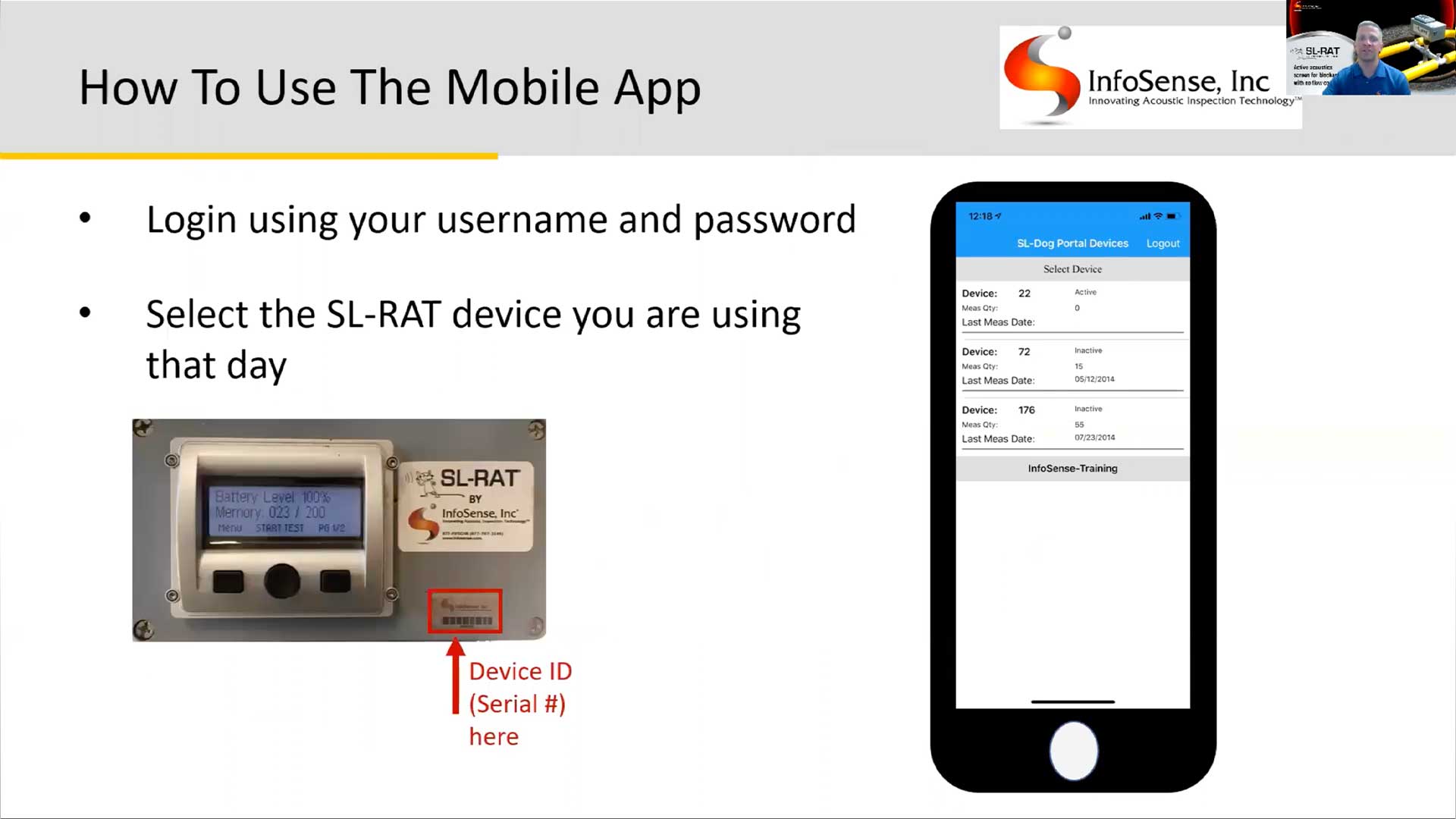 Screenshot of SL-DOG mobile app from presentation deck shown in webinar