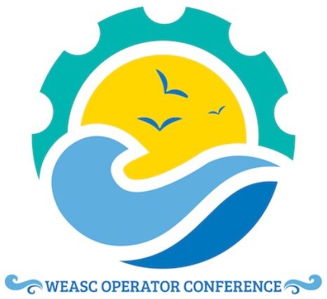 WEASC Operator Conference showing a gear icon, wave, sun, and birds flying